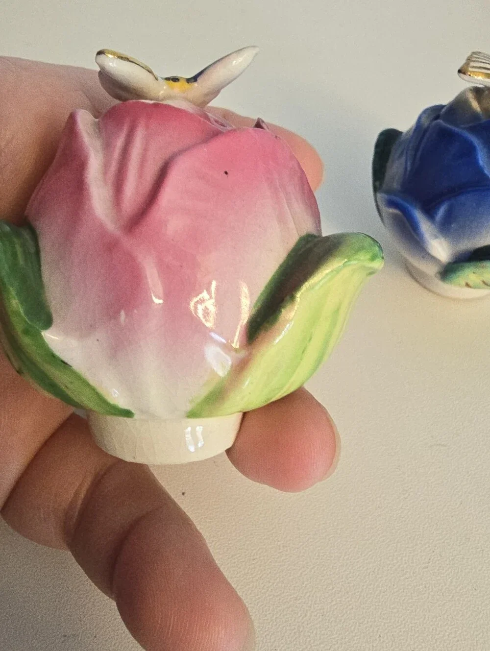 Vintage Ceramic Porcelain? Rose Buds with Butterfly Salt & Pepper Shakers Japan